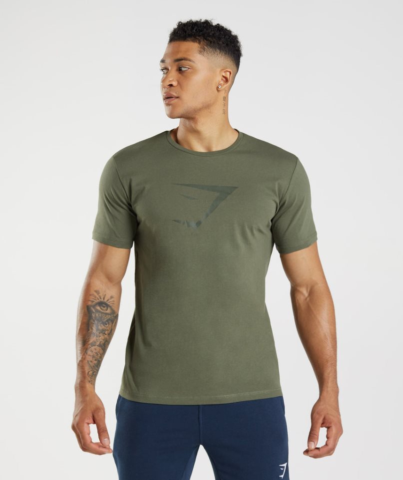 Men\'s Gymshark Sharkhead Infill T-Shirts Olive | CA 3D10NA